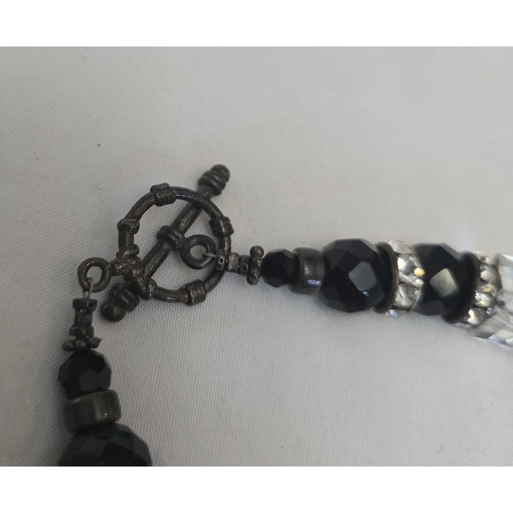 Black Clear Faceted Glass Beaded‎ Necklace Rhinestone Spacers 18